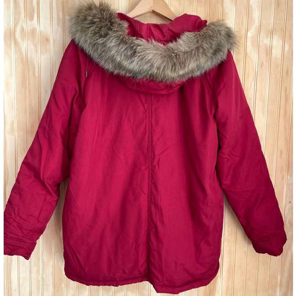 Old Navy outdoors puffer jacket faux Fur hooded red winter sport casual women L